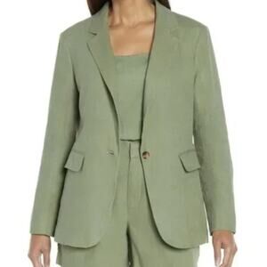 Express Linen Blend One-Button Boyfriend Blazer Olive Green Women's Medium NWT